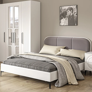 Кровать Валенсия без обивки белый шагрень без подъёмного механизма 1600x2000, без ортопедического основания, изголовье мягкое