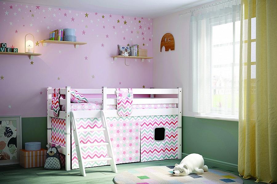 Кровать Соня Вариант-12 низкая с наклонной лестницей лавочка низкая 35×21×17см из липы