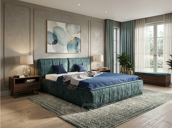 Кровать Чикаго велюр аликанте изумруд 1400x2000, изголовье мягкое