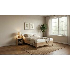 Кровать Калгари без обивки белый матовый, дуб натуральный светлый без подъёмного механизма 1600x2000, ортопедическое основание, изголовье жесткое