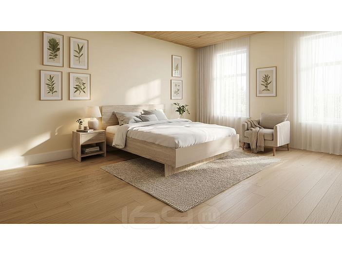 Кровать Лацио без обивки дуб санремо без П/М 1600x2000, изголовье жесткое