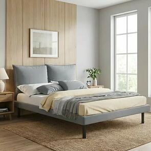 Кровать Fly велюр серый без подъёмного механизма 1400x2000, изголовье мягкое