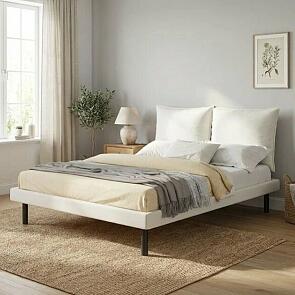 Кровать Fly велюр бежевый без подъёмного механизма 1600x2000, изголовье мягкое