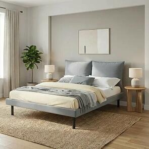 Кровать Fly велюр серый без подъёмного механизма 1600x2000, изголовье мягкое