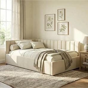 Кровать Milena велюр бежевый с подъемным механизмом 1200x2000, ортопедическое основание, изголовье мягкое