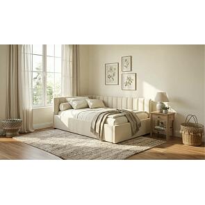 Кровать Milena велюр бежевый с подъемным механизмом 1200x2000, ортопедическое основание, изголовье мягкое