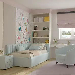 Кровать Milena велюр мята пастель С П/М 1200x2000, ортопедическое основание, изголовье мягкое