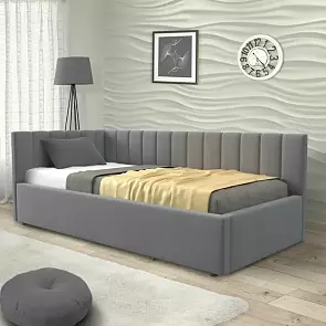 Кровать Milena велюр серая С П/М 1200x2000, ортопедическое основание, изголовье мягкое