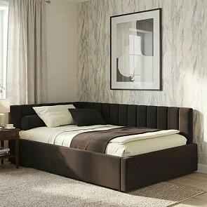 Кровать Milena велюр шоколад с подъемным механизмом 1200x2000, ортопедическое основание, изголовье мягкое