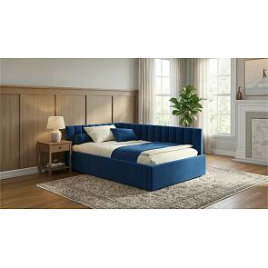 Кровать Milena велюр синий с подъемным механизмом 1200x2000, ортопедическое основание, изголовье мягкое