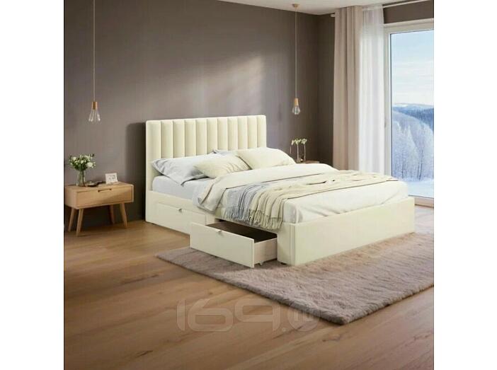 Кровать мягкая Olivia 1600 бежевая с ящиками