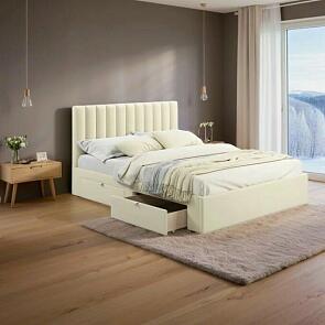 Кровать мягкая Olivia 1600 бежевая с ящиками