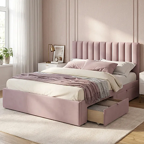 Кровать Olivia велюр лиловый без П/М 1600x2000, ортопедическое основание, изголовье мягкое