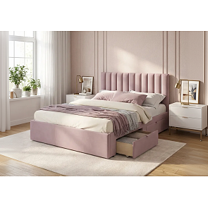 Кровать Olivia велюр лиловый без П/М 1600x2000, ортопедическое основание, изголовье мягкое