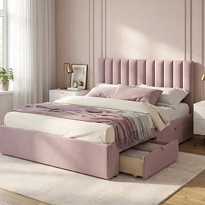Кровать Olivia велюр лиловый без П/М 1600x2000, ортопедическое основание, изголовье мягкое