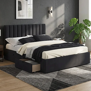 Кровать Olivia велюр черный без П/М 1600x2000, ортопедическое основание, изголовье мягкое