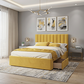 Кровать Olivia велюр желтый без П/М 1600x2000, изголовье мягкое