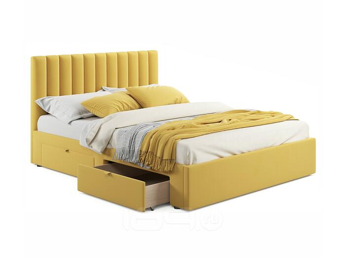 Кровать Olivia велюр желтый без П/М 1600x2000, ортопедическое основание, изголовье мягкое