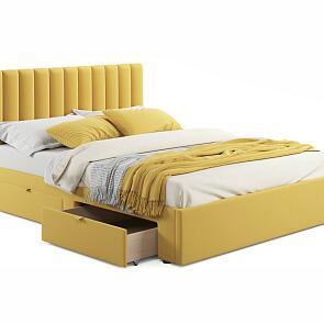 Кровать Olivia велюр желтый без П/М 1600x2000, ортопедическое основание, изголовье мягкое