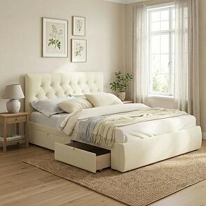 Кровать Verona велюр бежевый без подъёмного механизма 1600x2000, ортопедическое основание, изголовье мягкое