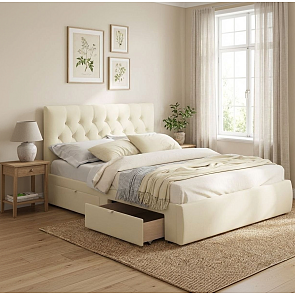 Кровать Verona велюр бежевый без П/М 1600x2000, ортопедическое основание, изголовье мягкое