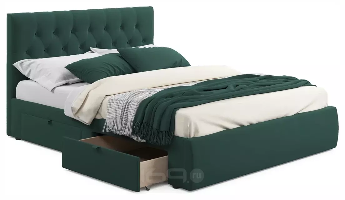 Кровать мягкая Verona 1600 изумруд с ящиками