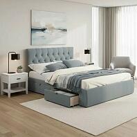 Кровать Verona велюр серый без подъёмного механизма 1600x2000, ортопедическое основание, изголовье мягкое