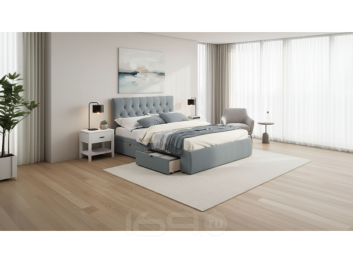Кровать Verona велюр серый без П/М 1600x2000, ортопедическое основание, изголовье мягкое