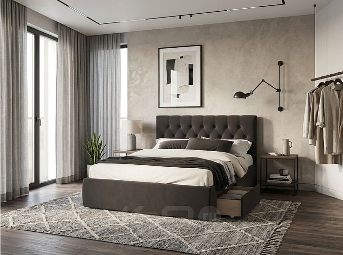 Кровать Verona велюр шоколад без П/М 1600x2000, изголовье мягкое