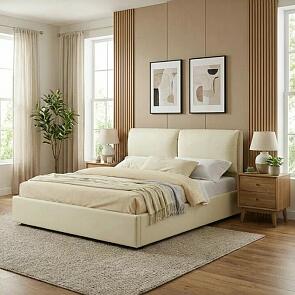 Кровать Vita велюр бежевый с подъемным механизмом 1600x2000, ортопедическое основание, изголовье мягкое