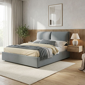 Кровать Vita велюр серая без П/М 1600x2000, ортопедическое основание, изголовье мягкое