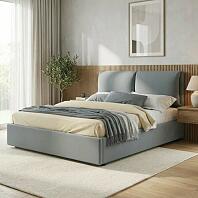 Кровать Vita велюр серая с подъемным механизмом 1600x2000, ортопедическое основание, изголовье мягкое