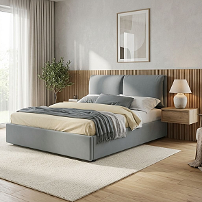 Кровать Vita велюр серая С П/М 1600x2000, ортопедическое основание, изголовье мягкое