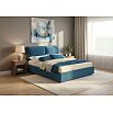 Кровать Vita велюр синий с подъемным механизмом 1600x2000, ортопедическое основание, изголовье мягкое