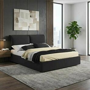 Кровать Vita велюр черный с подъемным механизмом 1600x2000, ортопедическое основание, изголовье мягкое