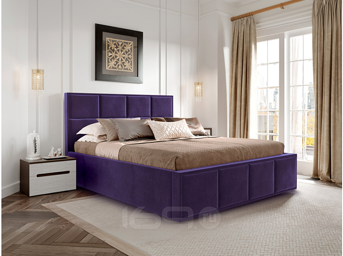 Кровать Октавия велюр фиолетовый 1400x2000, изголовье мягкое