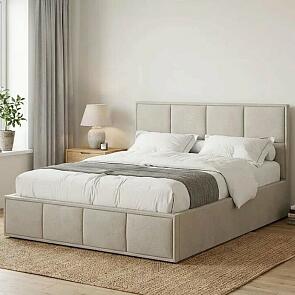 Кровать Октавия велюр бежевый без подъёмного механизма 1400x2000, без ортопедического основания, изголовье мягкое