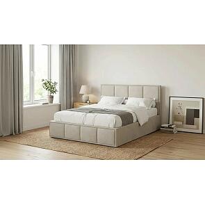 Кровать Октавия велюр бежевый без подъёмного механизма 1400x2000, без ортопедического основания, изголовье мягкое