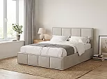 Кровать Октавия велюр бежевый 1400x2000, изголовье мягкое
