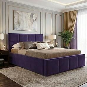Кровать Октавия велюр фиолетовый без подъёмного механизма 1600x2000, без ортопедического основания, изголовье мягкое
