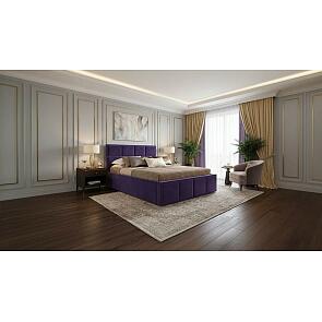 Кровать Октавия велюр фиолетовый без подъёмного механизма 1600x2000, без ортопедического основания, изголовье мягкое