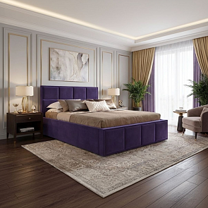 Кровать Октавия велюр фиолетовый 1600x2000, изголовье мягкое