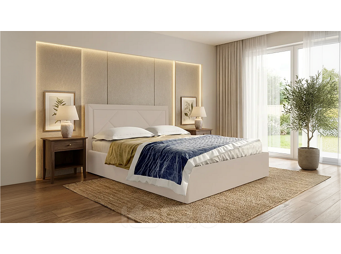 Кровать Сиеста велюр бежевый 1400x2000, изголовье мягкое