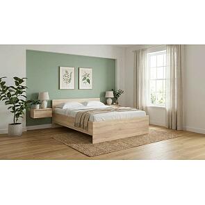 Кровать STERN без обивки дуб сонома без подъёмного механизма 1400x2000, без ортопедического основания, изголовье жесткое