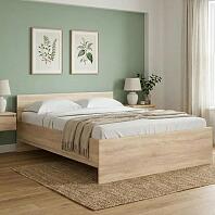 Кровать STERN без обивки дуб сонома без подъёмного механизма 1400x2000, без ортопедического основания, изголовье жесткое