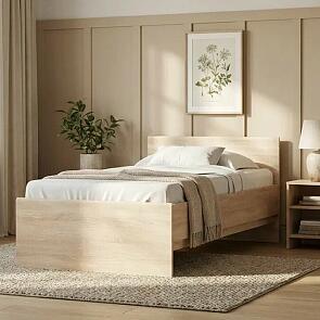 Кровать STERN без обивки дуб сонома без подъёмного механизма 900x2000, без ортопедического основания, изголовье жесткое