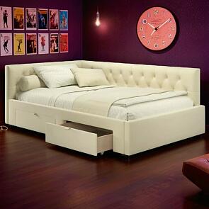 Кровать-тахта мягкая Afelia 1200 бежевая с ящиками