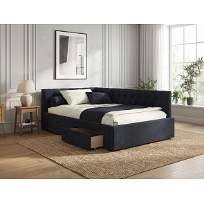 Кровать Afelia велюр черный без П/М 1200x2000, ортопедическое основание, изголовье мягкое