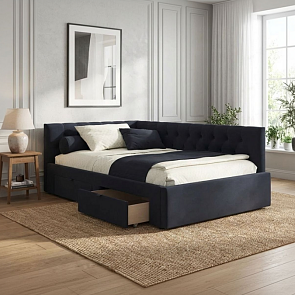 Кровать Afelia велюр черный без П/М 1200x2000, ортопедическое основание, изголовье мягкое