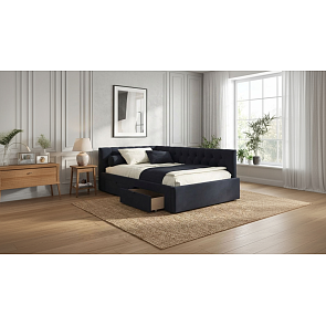 Кровать Afelia велюр черный без П/М 1200x2000, ортопедическое основание, изголовье мягкое